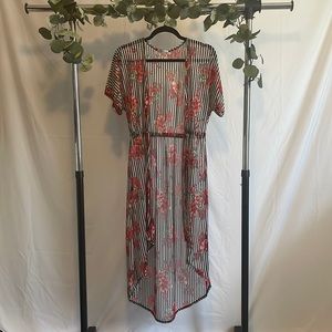 Sheer Duster Black and white Stripes with Rose Patter